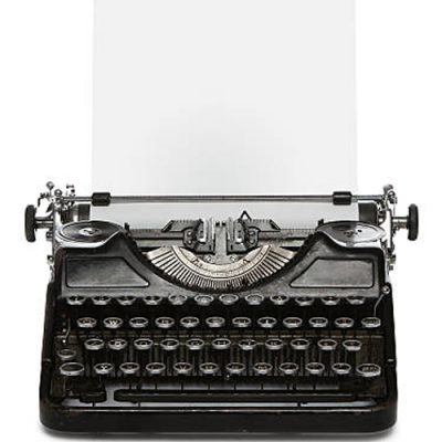 Retro rusty typewriter with paper sheet isolated on white background